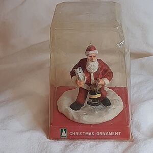 Vintage KMART Stanta Claus Christmas Ornament w/ Cat and Lantern in box